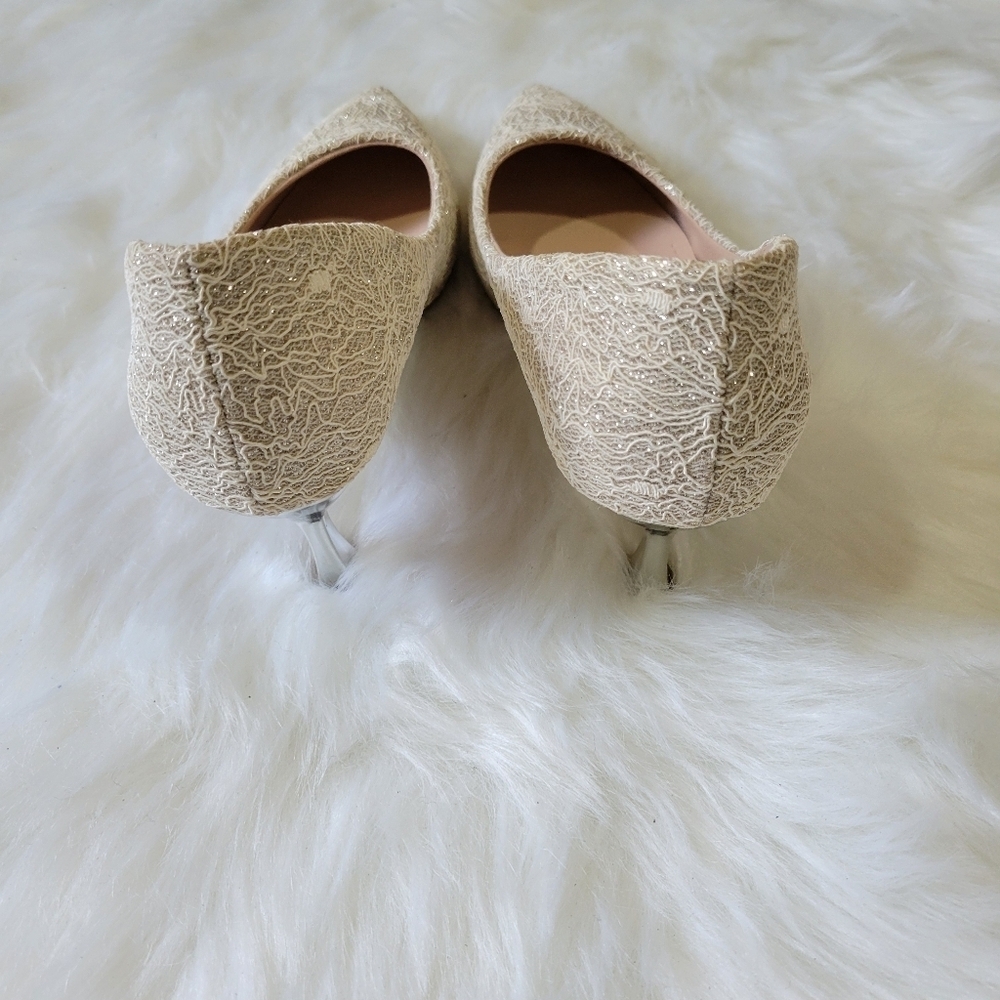 Chic Lace Beige Heels - Picture 3 of 8